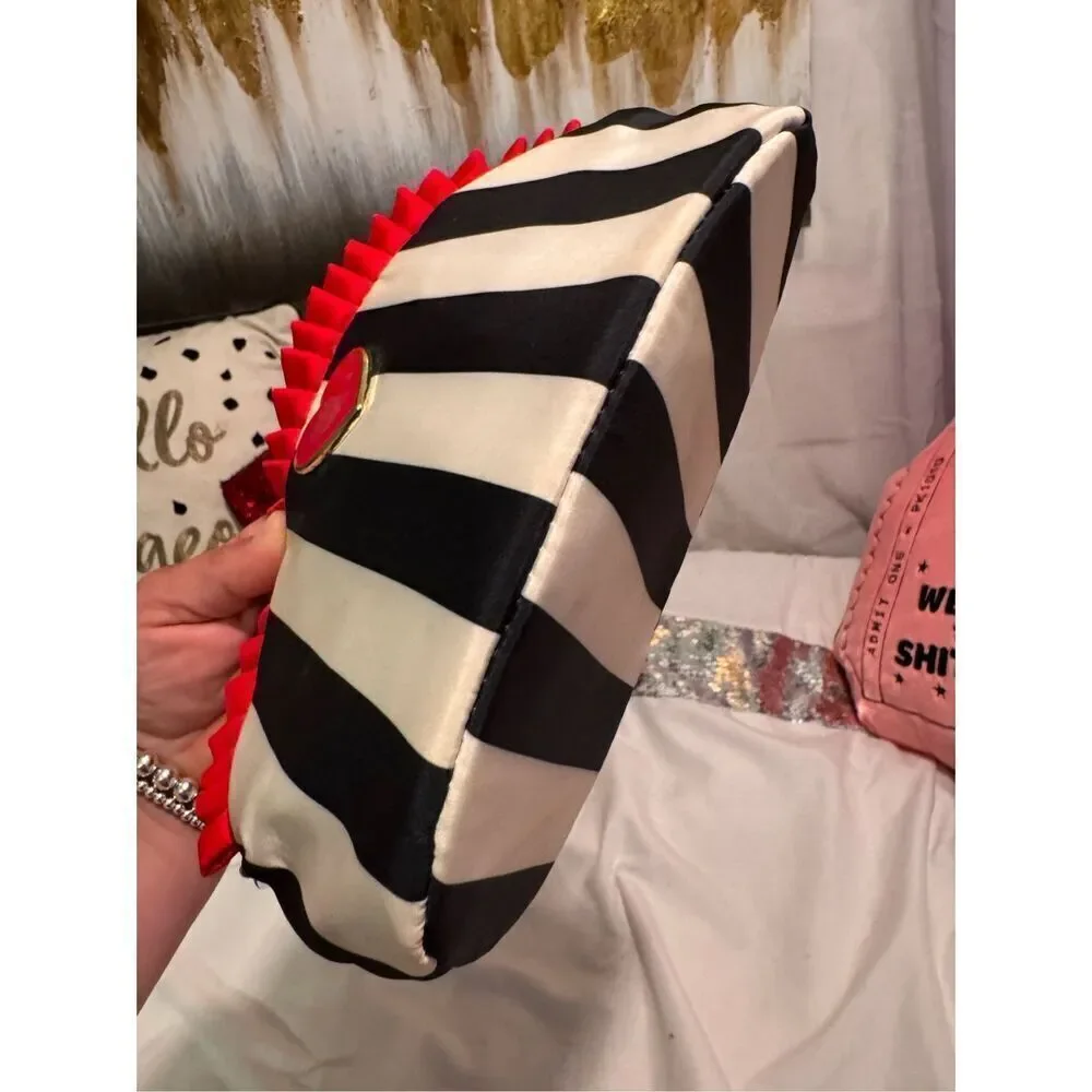 BJ betsey johnson vintage stripe & ruffle top makeup cosmetic small bag heart
